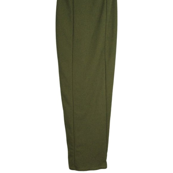 Windsor Medium Olive Green Monica Formal Dress Feather Trim Strapless Split Long - Picture 7 of 16